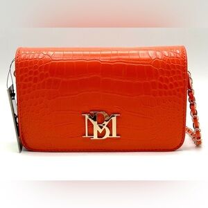 New Badgley Mischka Vibrant Orange Croc-Embossed Crossbody